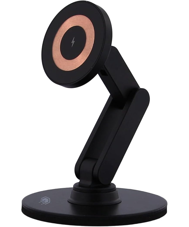 ClikDock Cell Phone Magnetic Wireless Charger Stand, 360° Spin, Aluminum Construction, Compatible with MagSafe Phones for iPhone & Andriod (Black)