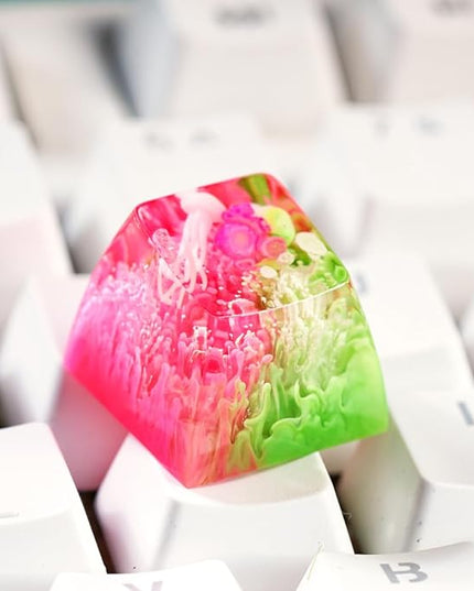 Jellyfish Artisan Keycap Pink Green Coral Reef R1 SA Profile Custom Sea Creature Keycaps 1U ESC Handmade Gaming Sea Resin Key Cap Cherry MX Switch Compatible Mechanical Keyboard Jellyfish Lover Gift