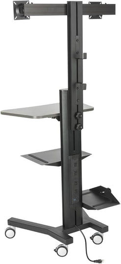 Displays2go Rolling Sit and Stand Workstation, CPU Holder, Locking Wheels, Dual Mount (LPGPCRTB2S)