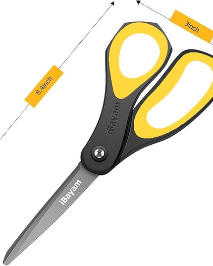 Scissors, iBayam 3 Pack 8" All Purpose Nonstick Scissors, 2.5MM Thickness Titanium Blades with Comfort Grip, Heavy Duty Shears for Office School Home Classroom General Use Art and Craft DIY Supplies