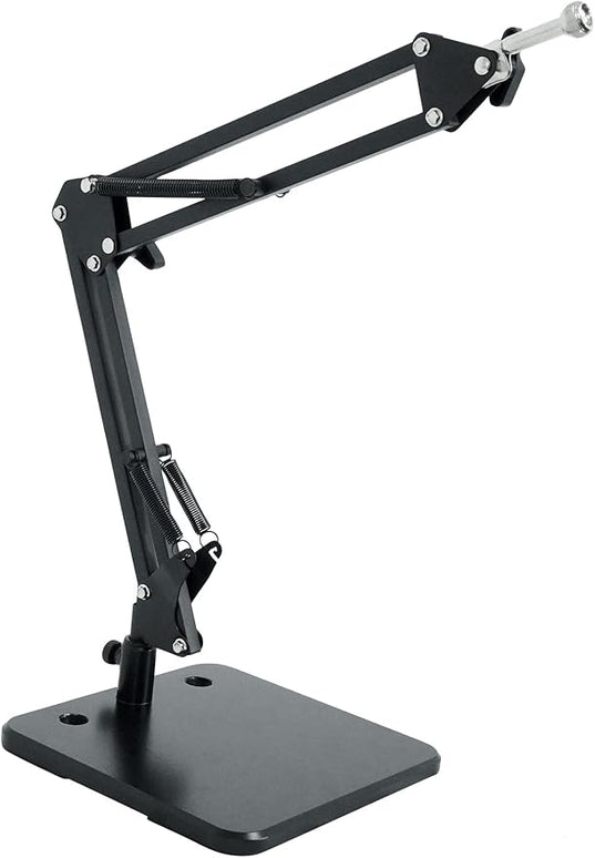 Rockville iSTAND 75 Desktop Boom Arm Stand, Mic/Phone/Tablet/Webcam Holder, Weighted Steel Base, 360-Degree Swivel, Anti-Scratch Grip, for Podcasting and Streaming