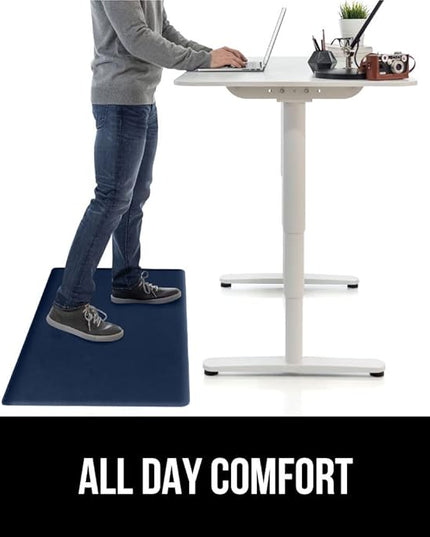 GORILLA GRIP 2 Pack Comfortable Cushioned Kitchen Mats for Floor, 17x29 + 17x59, Waterproof and Stain Resistant, 1/2 Inch Thick Soft Ergonomic Standing Desk Anti Fatigue Mat, Foam Supports Feet, Navy
