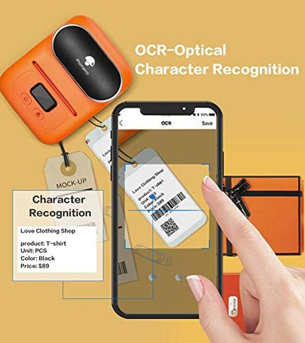 Phomemo Barcode Printer - M110 Label Maker Machine Wireless Bluetooth Themal Label Printer for Small Business, School, Barcode, Address, Jewelry, Clothing, Organizing, Orange