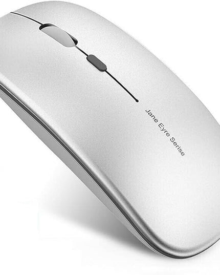 Q5 Slim Rechargeable Wireless Mouse, 2.4G Portable Optical Silent Ultra Thin Wireless Computer Mouse with USB Receiver and Type C Adapter, Compatible with PC, Laptop, Notebook, Desktop (Silver)