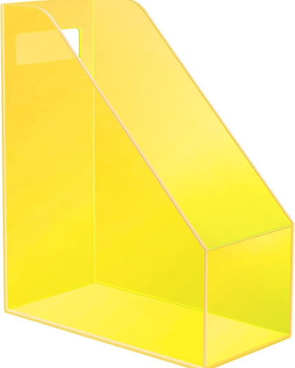 Acrylic Magazine Rack Desk File Holder Organizer for Office Desktop Vertical Magazine Storage Box, 12 x 10 x 5'', Neon Yellow