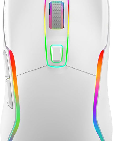 memzuoix Wired Gaming Mouse with RGB - 6 Adjustable DPI up to 12800, 6 Buttons, 12 Lighting Modes, Ergonomic Design with Anti-Slip Rubber Wheel, 5.6ft Braided Cable for PC/Mac/Windows - White