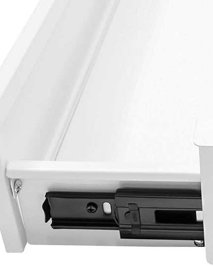 LEYSRIS 23.9" Under Desk Storage Drawer, White Sliding Pull-Out Drawer for Sit Stand Workstation