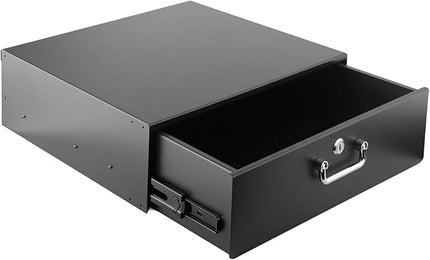 Rack Drawer, Rack Mount Drawer Designed for 19-inch Network Equipment, Servers, AV Racks, or Cabinet Enclosures. Sliding and Lockable Server Rack Drawer Features Cable Management Holes (4U)
