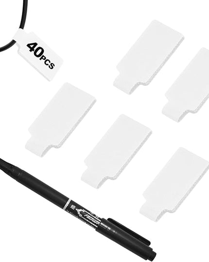 40 Pack Cable Labels Tags, White Write On Wire Cord Tags and Charger Labels Waterproof for Cable Management and Identification Electronics (Rectangular)