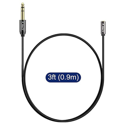 J&D 6.35mm (1/4 inch) to 3.5mm (1/8 inch) Headphone Jack Adapter 3 Feet, Gold Plated 3.5mm Female TRS to 6.35mm Male TRS Stereo Audio Cable for Guitar Amp, Amplifiers, Headphones Extension Cable