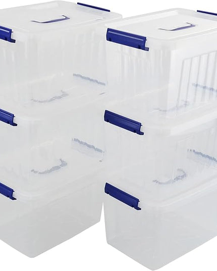 10 L Clear Plastic Storage Box, Latch Storage Box with Handle, 6-Pack