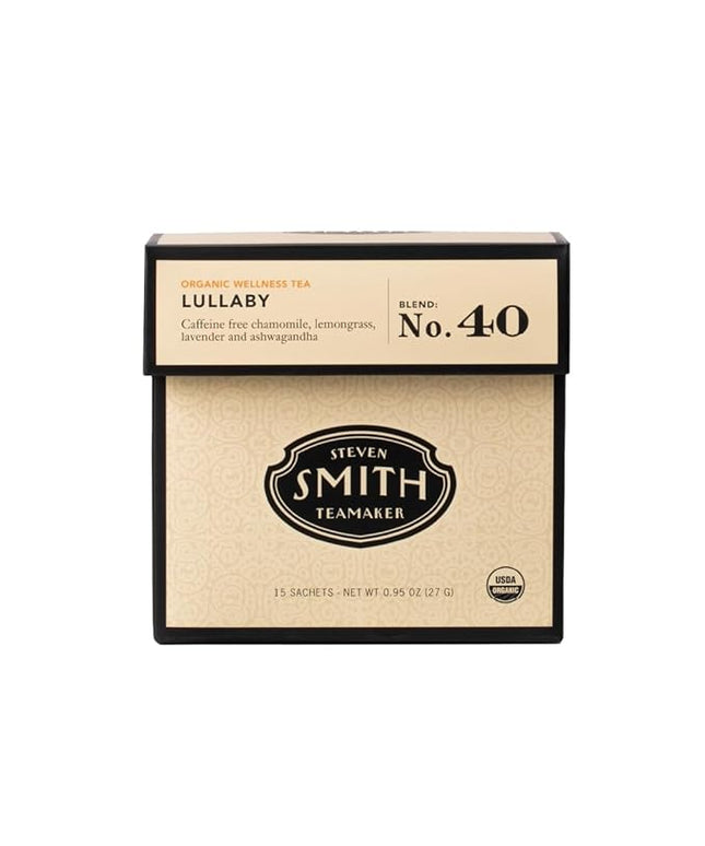 Steven Smith Teamaker Lullaby No. 40, Chamomile, Lemongrass, Lavender, Ashwagandha, Caffeine-Free, Organic Relaxing & Bedtime Wellness, Sugar-Free, Herbal Tea Bags, 15 Sachets, 0.95oz each