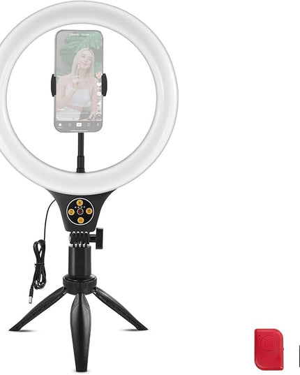 NEEWER Entry Level Version 10.5" Desk Ring Light w Tripod Stand/Phone Holder Compatible with iPhone, Timer/Remote, 10W CRI85+ LED Lighting for Selfie Makeup Streaming Recording Video Conference, N25