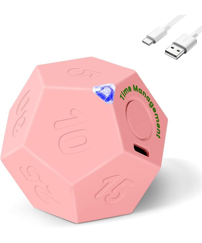 Pomodoro Timer, 11 Preset Time Productivity Timer, Ring/Vibrate Mode Productivity Cube, Type C Rechargeable Kitchen Cooking Timer for Cooking, Learning, Exercise and Beauty-Pink