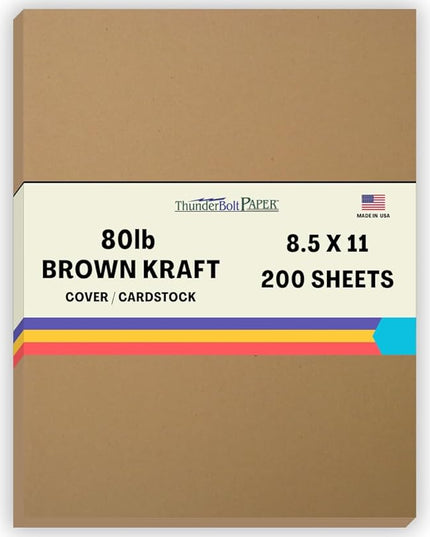 200 Brown Kraft Fiber 80# Cover Paper Sheets - 8.5" X 11" (8.5X11 Inches) Standard Letter|Flyer Size - Rich Earthy Color with Natural Fibers - 80lb/Pound Cardstock - Smooth Finish