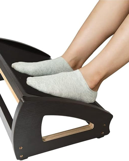 StrongTek Ergonomic Under Desk Footrest, 3 Adjustable Heights Wooden Office Footrest, Large Anti-Slip Surface, Improves Posture and Blood Circulation, up to 400lbs (Black)