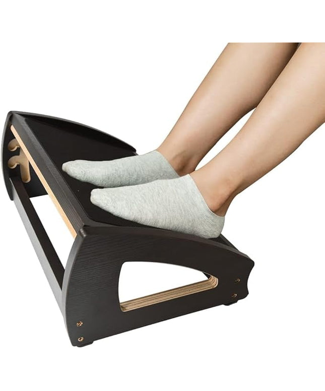 StrongTek Ergonomic Under Desk Footrest, 3 Adjustable Heights Wooden Office Footrest, Large Anti-Slip Surface, Improves Posture and Blood Circulation, up to 400lbs (Black)