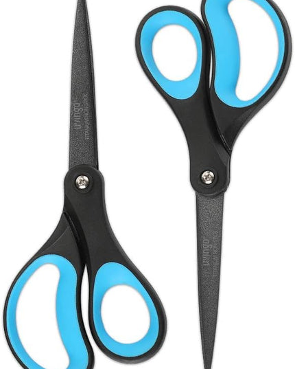 LIVINGO 2 Pack 8" Titanium Non-Stick Scissors, Professional Stainless Steel Comfort Grip, All-Purpose, Straight Office Craft Scissors for DIY(Blue/Black)