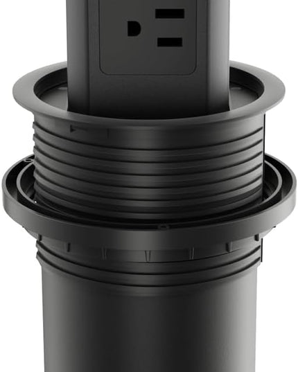 Pop up Outlet - 4-inch Hole,4-AC Outlet,20W USB C,15W Wireless Charging,2-USB Port,Desktop Recessed Grommet Power Outlet for Kitchen Island Countertop,6 ft Cable,Black