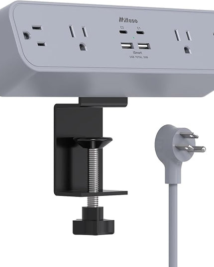 PD30W Desk Clamp Power Strip, Desktop Mount Surge Protector, Fast Charging Station, 5Ft Extension Cord Desk Edge Mount Shelf with 4 Outlets 4 USB Ports (2 USB C), Home Accessories Essentials, Grey