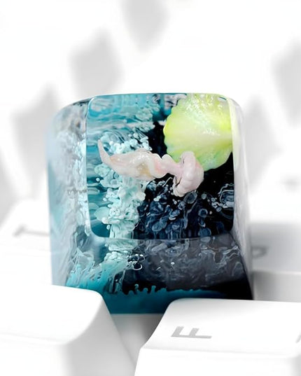 Jellyfish Artisan Keycap Black Blue Coral R1 SA Profile Custom Sea Creature Keycaps 1U ESC Handmade Gaming Sea Resin Key cap Cherry MX Switch Compatible Mechanical Keyboard Jellyfish Lover Gift