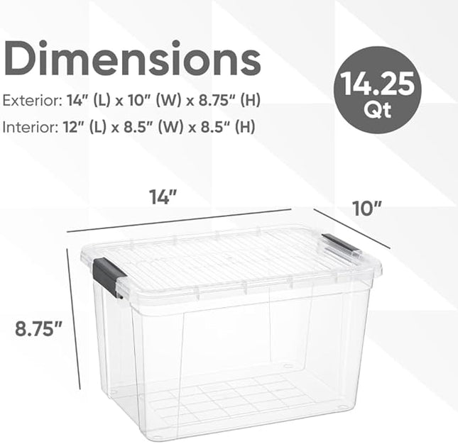 Superio Storage Bins with Lids- Clear Boxes for Organizing, Stackable Plastic Containers- BPA Free, Non-Toxic, Odor Free, Organizer for Home, Office, Dorm (6 Pack, 14.25 Qt)