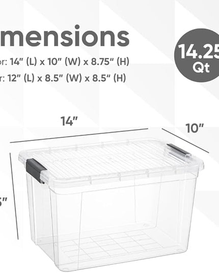 Superio Clear Storage Boxes with Lids, 14.25 Quart Plastic Container Bins for Organizing, Stackable Crates, BPA Free, Non Toxic, Odor Free, Organizers for Home, Office and Dorm, 8 Pack