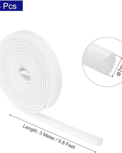 MECCANIXITY 5Pcs Wire Insulation Braid Fire Sleeve,9.8Ft-7mm ID White, High Temp Silicone Coated Fiberglass Sleeving for Automotive Hose Lines Electrical Wiring