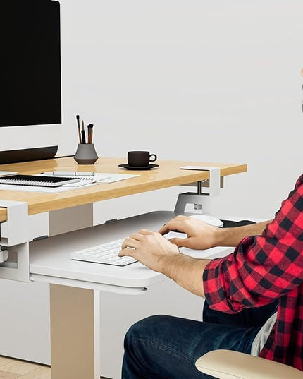 Desktop Keyboard Tray, Under Desk Pull Out, 26.77" X 11.81" Large Size Keyboard Tray with C-Clip Mount, Easy Installation, Computer Keyboard Stand, for Home Study and Office
