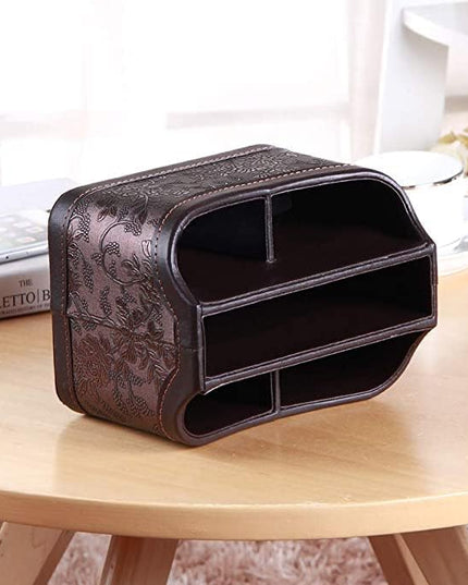 Arniche PU Leather Remote Control Organizer with 360° Spinning Design,Desk Organizer for TV Remote,Phone,Pen,Glasse,Mail,Tablet,Calculator,Controller-Home & Office Storage Caddy (Antique Brown) ﻿