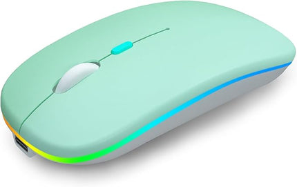 Wireless Bluetooth Mouse - Rechargeable Laptop Mice - with LED Lights,Dual Mode(Bluetooth 5.2 & Portable USB 2.4G) Connection,Silent Computer Mouse for Laptop,iPad,Tablet,MacBook,& PC(Green)