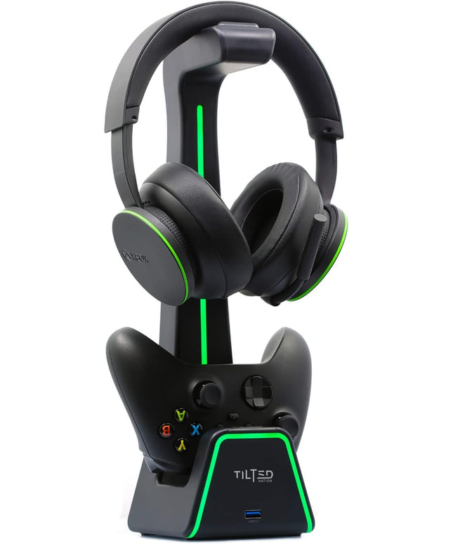 Tilted Nation 3 in 1 Gaming Headset and Controller Stand for PS5 and Xbox Series X Charging Station - Game Controller Holder and Headphone Stand for Desk with PlayStation and Xbox Magnetic Charger