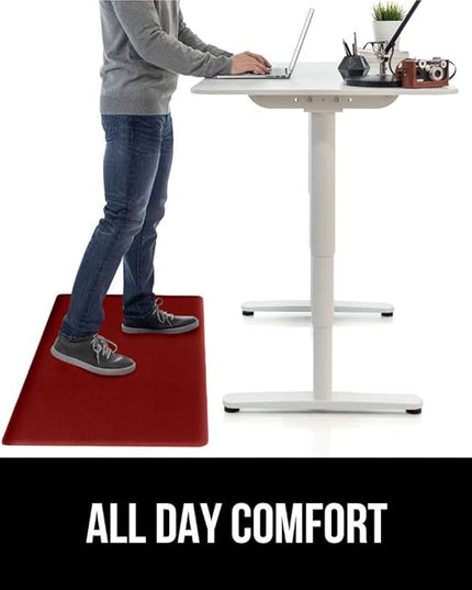 GORILLA GRIP 2 Pack Comfortable Cushioned Kitchen Mats for Floor, 17x29 + 17x59, Waterproof and Stain Resistant, 1/2 Inch Thick Ergonomic Standing Desk Anti Fatigue Mat, Foam Supports Feet, Red