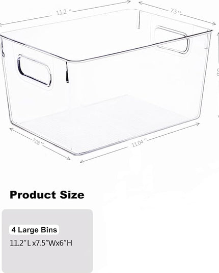 Clear Plastic Storage Bins 8 Pack - Pantry Organizers and Storage, Fridge Organizer for Kitchen, Cabinet, Freezer, Bathroom, Clost, Home Organization