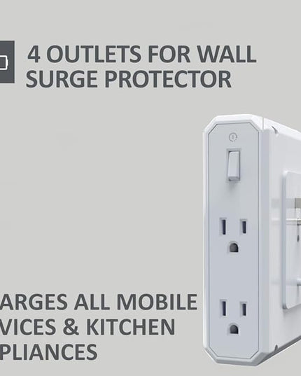 Austere III Series, Appliance Wall Power 4 Outlet Surge Protector for Kitchen, 2500 Joules, Flameless MOV, Overcurrent Protection, SmartFit Outlets, 4 Year Component Guarantee