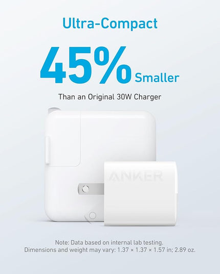 Anker USB C Charger Block, 33W 2 Port Compact Charger with Foldable Plug for iPhone 17/16 Series, Galaxy, and More (Cable Not Included, White)