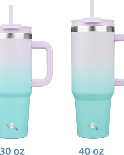 30 oz Tumbler with Handle and 2 Straws,2 in 1 Lid Insulated Water Bottle Stainless Steel Travel Coffee Mug,Lavender Green