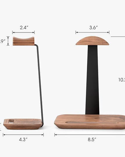 UPERGO Walnut Headphone Stand, Wood Headset Stand for Desk, Universal Headphone Holder with Storage Base for Gaming, Airpod max, Bose,Razer