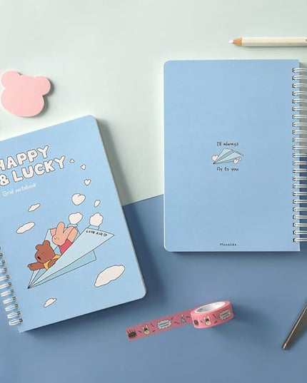 Monolike Happy and Lucky A5 Grid Spiral Notebook, Paper plane - Hardcover 5.83 x 8.27inch 128 Page,120GSM Thick paper