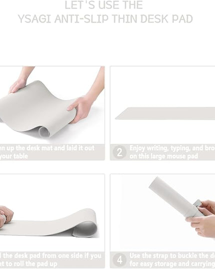 YSAGi Non-Slip Leather Desk Pad Long Size, Waterproof Laptop Computer Desk Keyboard Mat, Table Protector Blotter Mat, Large Mouse Pad for Office/Work/Home/Decor(Apricot Gray, 47" x 17")