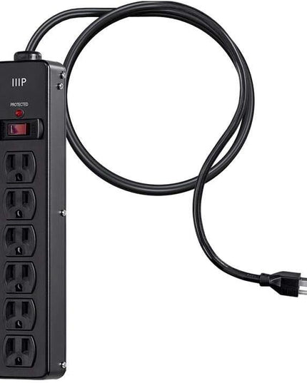 Monoprice Heavy Duty Metal Surge Protector - 6 Outlet Power Strip, 540 Joules, UL Certified, 6 Feet Cable, Black