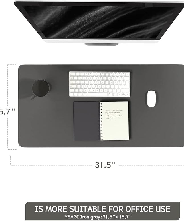 YSAGi Non-Slip Leather Desk Pad, Waterproof Laptop Computer Desk Keyboard Mat, Table Protector Blotter Mat, Large Mouse Pad for Office/Work/Home/Decor(Dark Gray, 31.5" x 15.7")
