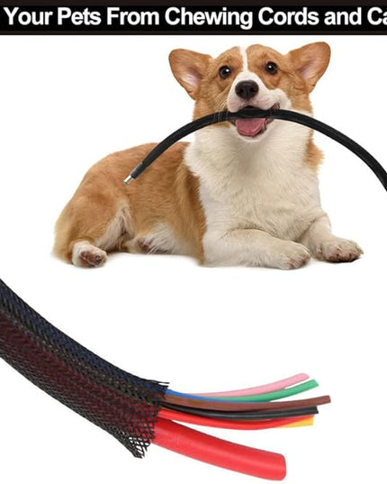 100ft Braided Wire Loom Sleeving Kit,Cable Management Sleeve,Wire Protector Tubing,Cord Organizer Used at Home or Office, to Protect Cables in Automotive, Military, Marine(Black,1/4inch,1/2inch)