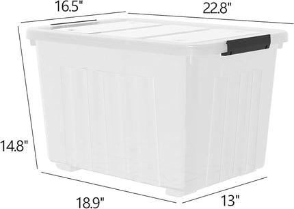 70 Quart Plastic Storage Bins with Wheels, Clear Large Plastic Boxes with Lids, 4 Packs