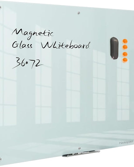 Notepad Glass Whiteboard 36 * 72Inches Magnetic Wall Mounted Frameless Glass White Board for Office, Home & School