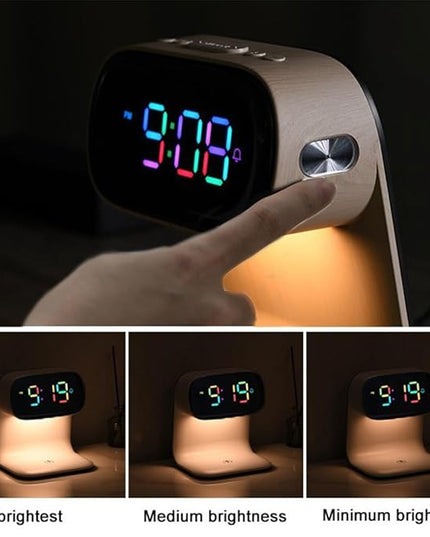 AYI 3in1 Multi-Functional Wireless Charging Alarm Clock Smart Night Light Qi Charger LED Digital Clock Adjustable Light 15W Fast Wireless Charging for All Qi Phone and TWS Headphone Pro Wood Color
