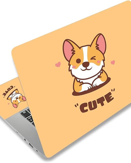 Laptop Skin Sticker Decal,12" 13" 13.3" 14" 15" 15.4" 15.6 inch Laptop Vinyl Skin Sticker Cover Art Protector Notebook PC (2 Wrist Pad Skins Included), Decorative Waterproof Removable, Cute Corgi