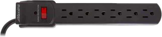 Maxxima 4-Pack 6 Outlet Power Strip Surge Protector - 300 Joules, Features Red On/Off Switch, Powers Multiple Electronics and Devices Simultaneously, Perfect for Home Appliances - Black