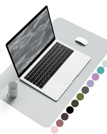 YSAGi Non-Slip Leather Desk Pad, Waterproof Laptop Computer Desk Keyboard Mat, Table Protector Blotter Mat, Large Mouse Pad for Office/Work/Home/Decor(Silver-Grey, 23.6" x 13.7")