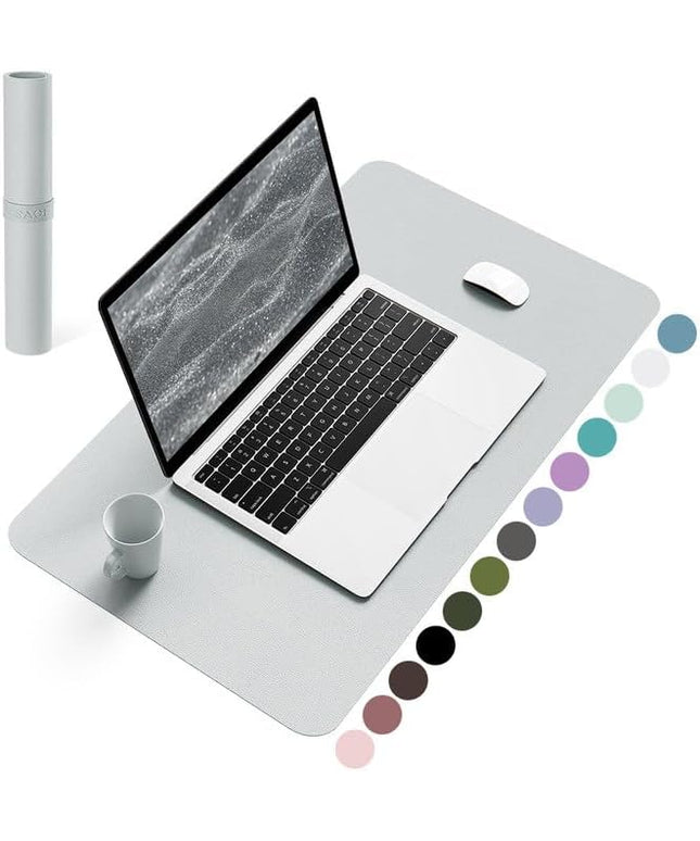 YSAGi Non-Slip Leather Desk Pad, Waterproof Laptop Computer Desk Keyboard Mat, Table Protector Blotter Mat, Large Mouse Pad for Office/Work/Home/Decor(Silver-Grey, 23.6" x 13.7")